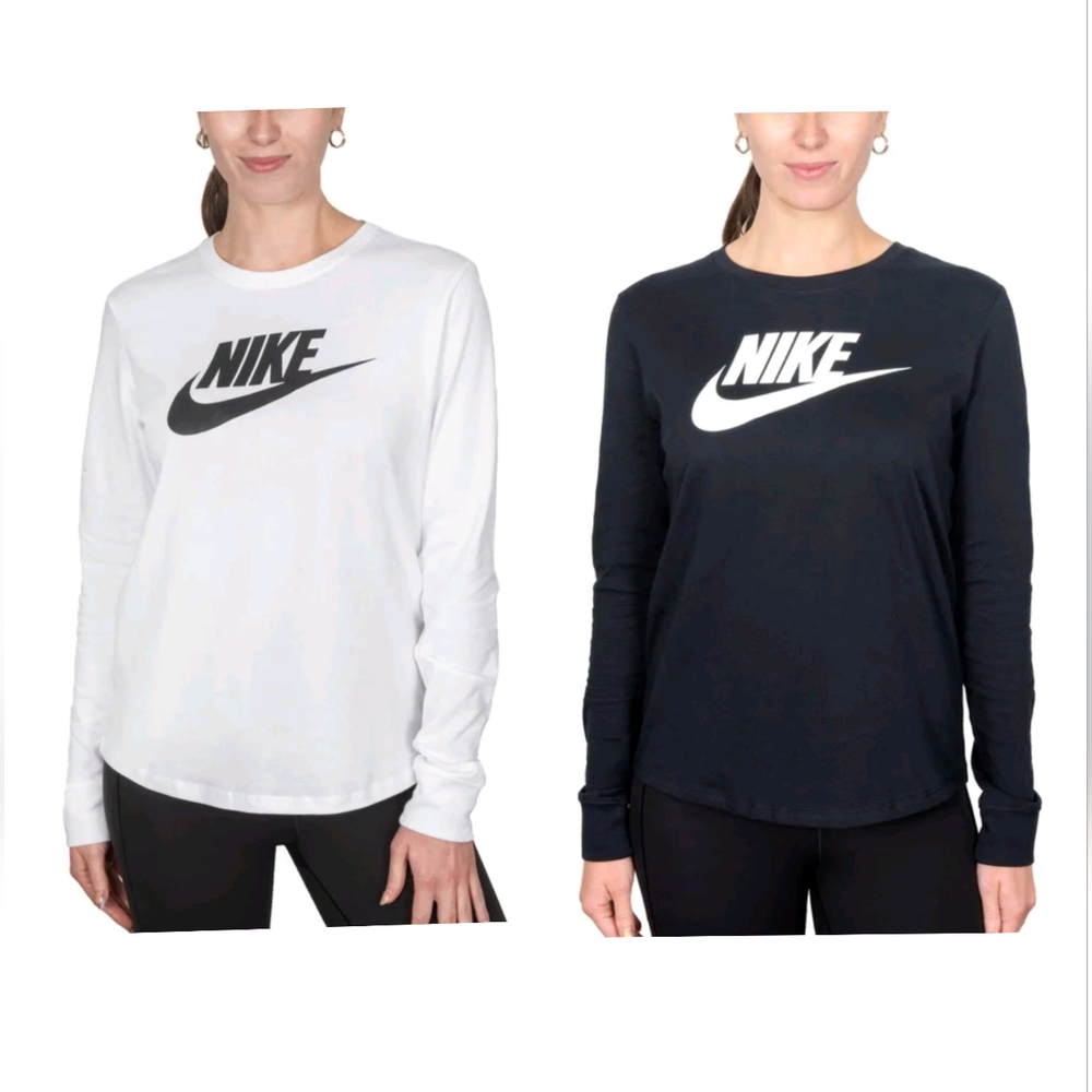 New (2) Women’s Nike Long Sleeve Shirt size medium white & Black 100% Cotton NWt
